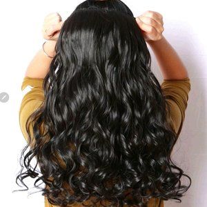 Long Body Wave Synthetic Hair Extension Black 20' Clip in 10"wide Long Curly